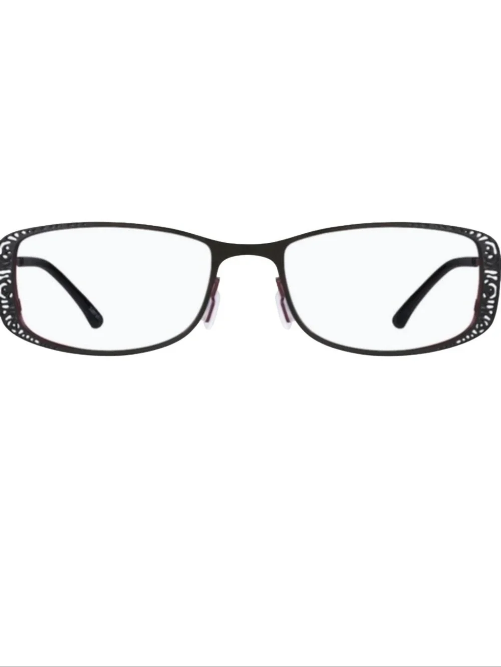 Zenni Rectangle Glasses Frames Black/Burgundy Cutout Scroll  - Retired / Rare